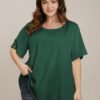 Plain Round Neck Button Detail Blouse