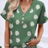 Jersey V Neck Casual Buckle Shirt