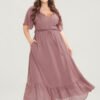 Solid Striped Notched Ties Up Pocket Flutter Maxi Dress