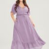 Solid Striped Notched Ties Up Pocket Flutter Maxi Dress