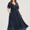 Solid Striped Notched Ties Up Pocket Flutter Maxi Dress
