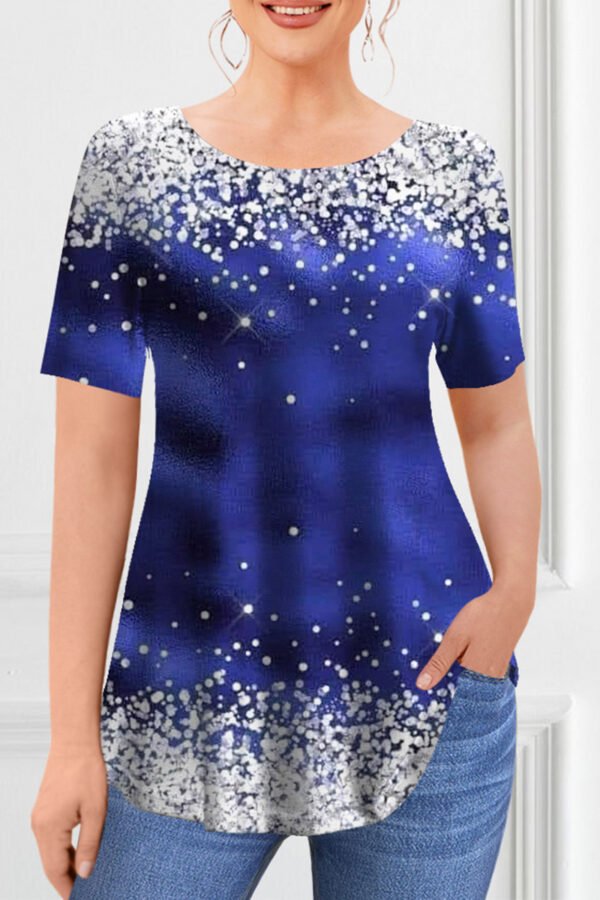 Plus Size Casual Navy Blue Ombre Denim Print Two Piece Pant Set