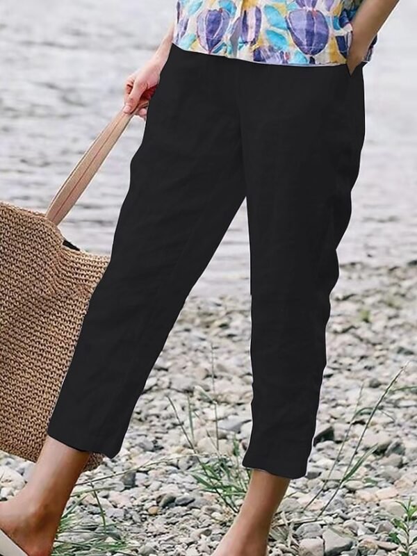 Women's Pants Trousers Faux Linen Black White Army Green Fashion Casual Daily Side Pockets Ankle-Length Comfort Plain S M L XL 2XL