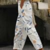 Women's Pants Trousers Faux Linen White Blue Green Casual Holiday Weekend Side Pockets Full Length Comfort Floral S M L XL XXL