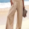 Women's Wide Leg Pants Trousers Faux Linen Black White Apricot Fashion Casual Daily Side Pockets Wide Leg Full Length Comfort Plain S M L XL 2XL
