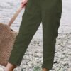 Women's Pants Trousers Faux Linen Black White Army Green Fashion Casual Daily Side Pockets Ankle-Length Comfort Plain S M L XL 2XL